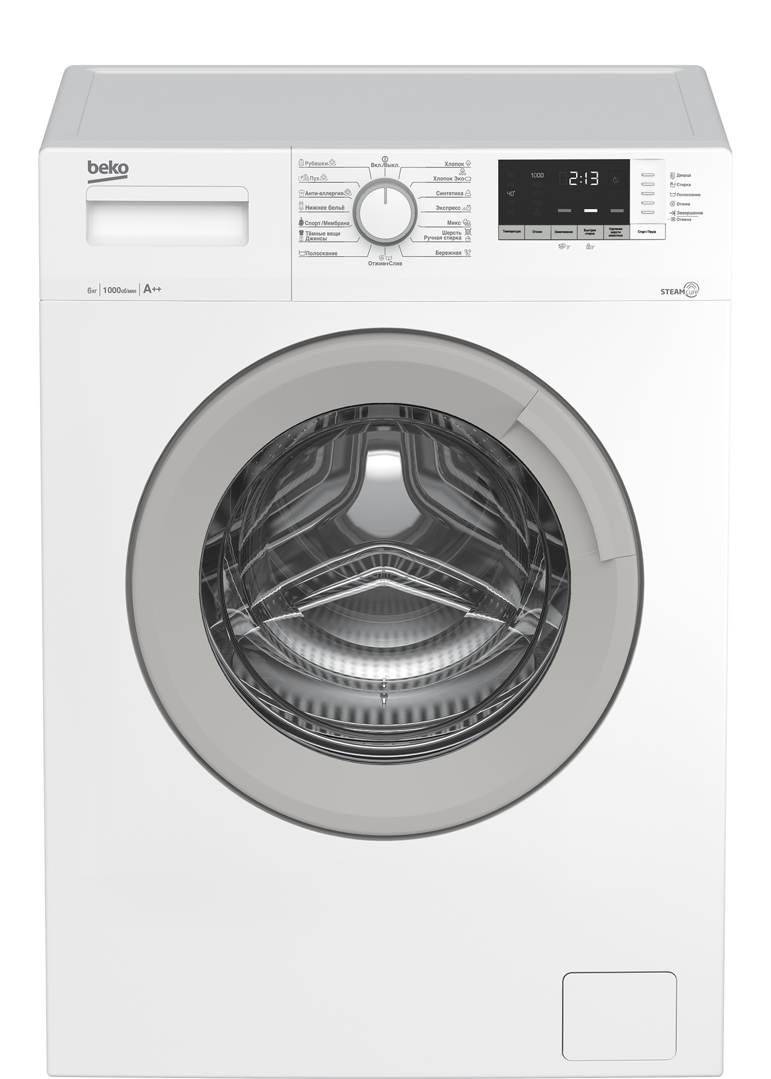 Стиральная машина BEKO WSDN63512ZSW 6 кг (белый/серый) пар, 1000 об/мин