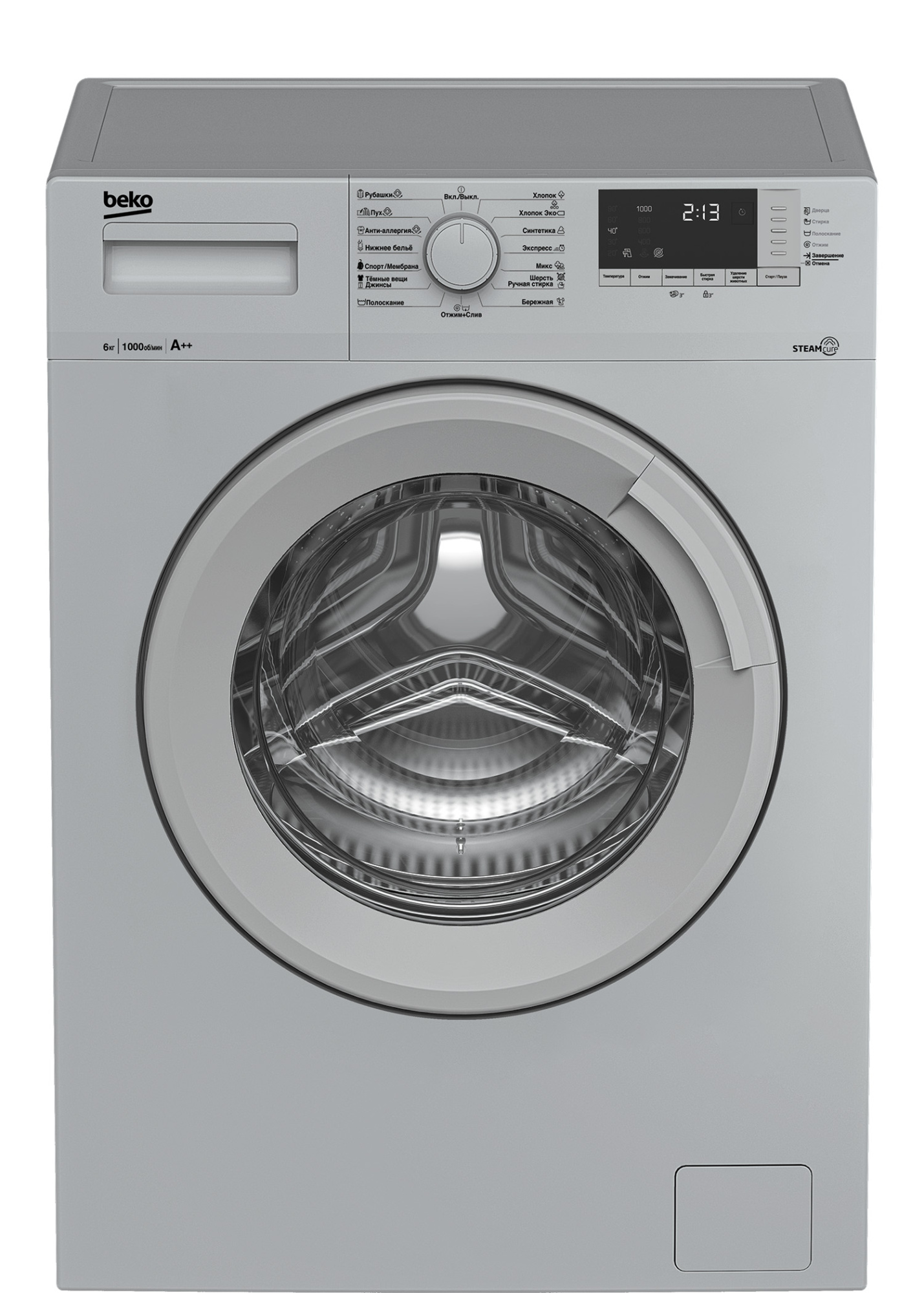 Стиральная машина BEKO WSRE6512ZSS 6 кг (серебристый) Пар, 1000 об/мин